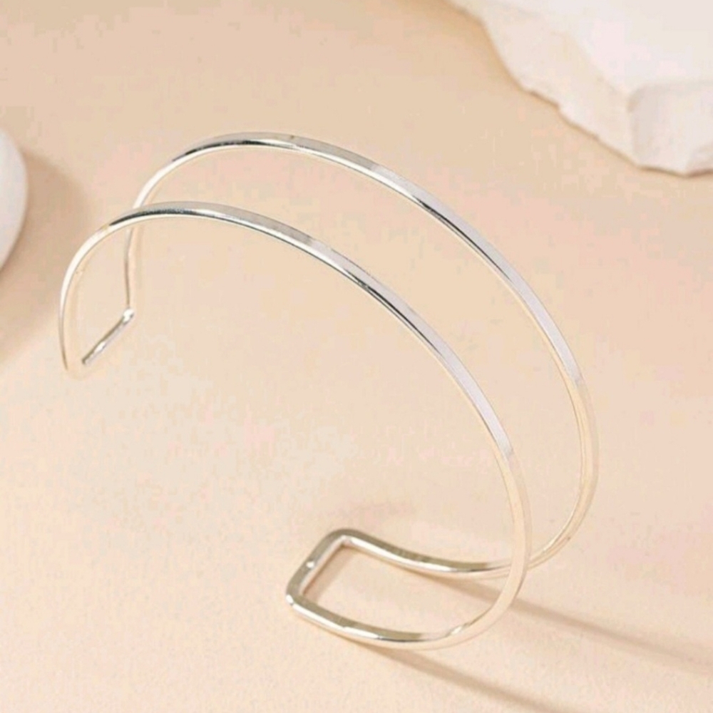 Silver Minimalist Layered Arm Cuff ~ New - Picture 3 of 4